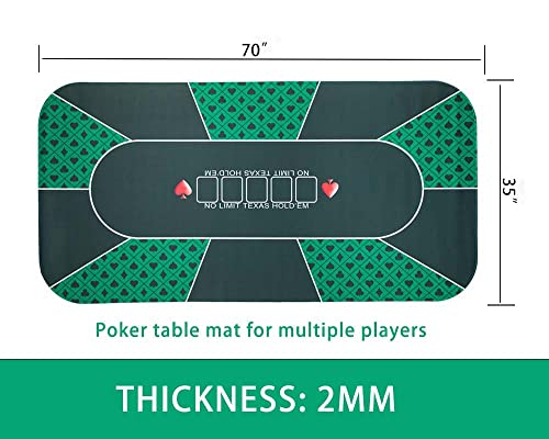 Harfirbe 70X 35Inch Professional Poker Mat, Portable Rubber Waterproof Poker Mat For Table 8 Player Layout With Carry Bag For Any Table Game Like Blackjack (Green) #TOP1
