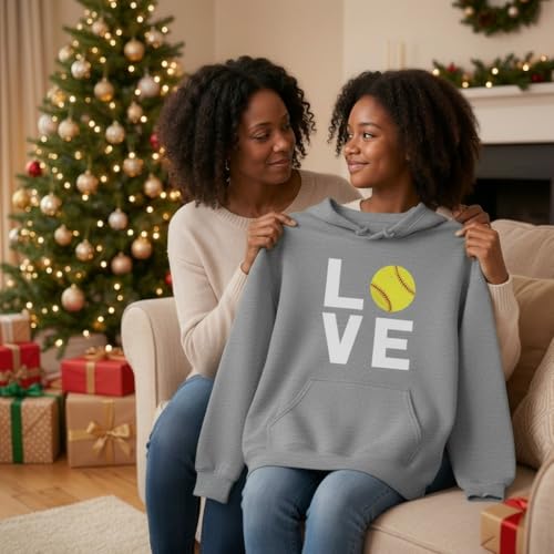 Tstars Love Softball Hoodie for Teen Girls and Women Gift Idea Players Coaches Fans Game Day Apparel Large Gray