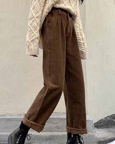 Vintage Casual Corduroy Pants for Women High Waisted Baggy Straight Leg Corduroy Trousers3