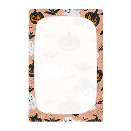 Image of Halloween Ghost Crib Sheets Soft Breathable Fitted Baby Crib Sheets Mattress Cover for Girl Boys, 52 inch x 28 inch x 9 inch