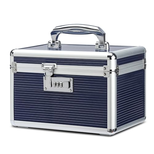 HEWEI WORKS Combination Locking Medication Box with Portable Storage Case, Childproof Medicine Lock Organizer, Lockable Box for Documents & Valuables (Blue, Small)