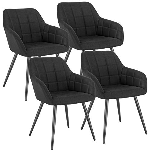 Woltu 4 X Sillas De Comedor Nordicas Estilo Vintage Juego De 4, Silla De Cocina Silla Tapizada Con Reposabrazos Tapizadas Lino, Estructura De Metal, Negro Bh107sz-4 Woltu 4 X Sillas De Comedor Nordicas Estilo Vintage Juego De 4, Silla De Cocina Silla Tapizada Con Reposabrazos Tapizadas Lino, Estructura De Metal, Negro Bh107sz-4