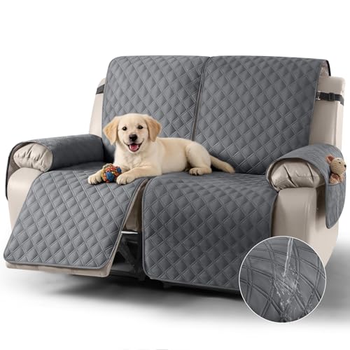 Image of TAOCOCO Recliner Covers,2 Seater Recliner Slipcovers,Waterproof Recliner Sofa Protector,Armchair Covers with Pockets,Non Slip Reclining Sofa Covers,Arm Chair Covers for Pets /Dogs /Kids(Dark Grey)