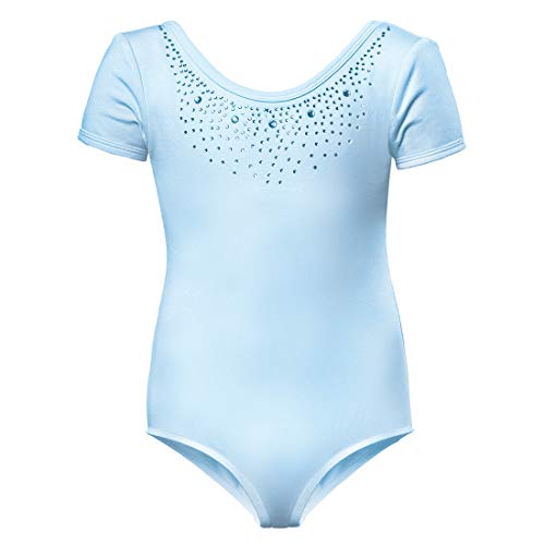 Flo Dancewear Girls Diamante Collar Leotard, Blue, M