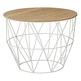 Beistelltisch Couchtisch im Industrie Design aus Metall mit Holz Tischplatte Ø 56 cm H 40 cm (einzeltisch Korb weiß Ø 56 cm H 40 cm)