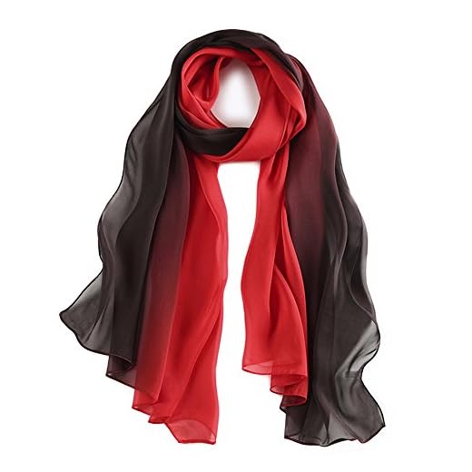 WZTP Foulard Femme en Soie Echarpe Chale Longue Élégant Dégradé Couleur 70,8" x 27,5" Meilleur cadeau pour Lady,Saint Valentin, Fête des mères, Cadeau d'anniversaire Meilleur choix Noir / Rouge