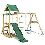 WICKEY Spielturm Klettergerüst TinyPlace mit Schaukel & grüner Rutsche, Outdoor Kinder Kletterturm mit Sandkasten, Leiter & Spiel-Zubehör für den Garten