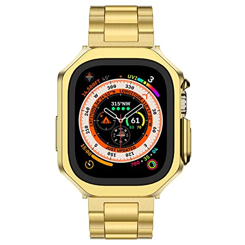 Compatibile Con Cinturino E Cassa Apple Watch, Catena In Metallo In Acciaio Inossidabile Con Copertura In Tpu, Cinturino Da Polso Per I-Watch Serie 9 8 7 6 5 4 3 2 1 Se, 41 Mm, 40 Mm, 38 Mm, Oro - 8