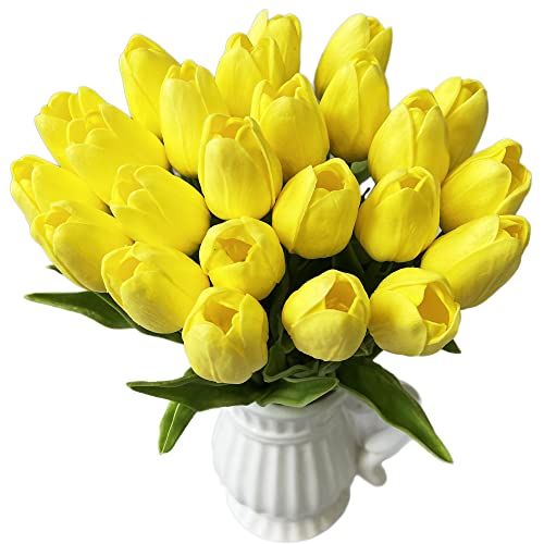 UKELER 24 Pcs Yellow Flowers Floral Artificial Tulip Flowers for Home Decorations Centerpieces Arrangement Wedding Bouquet