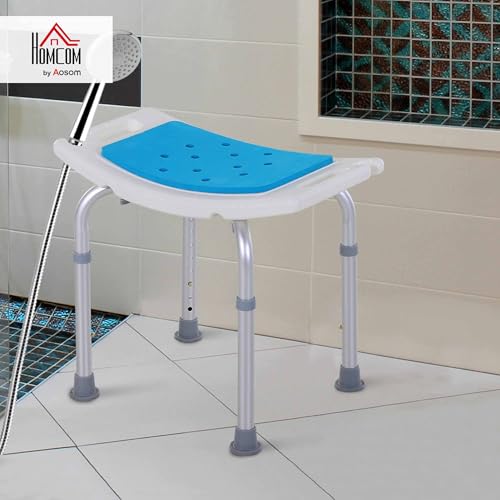 Homcom Sgabello Per Doccia Da Bagno In Lega Di Alluminio E Plastica Antiscivolo, Sgabello Bagno Con Altezza Regolabile 6 Livelli 39-52Cm, Blu - 2