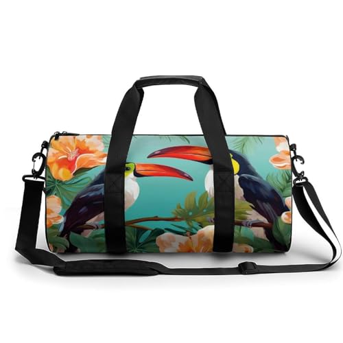 Sac de sport en toile pour le yoga et le week-end au design oiseaux tropicaux