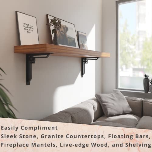 Starby Heavy Duty Shelf Brackets (2 Pack) - Designer Metal Corbels For Mantels, Countertops And Decorative Shelving - 500# Capacity - Wrought Iron Black - 2 Pack (12" X 12" X 2") #TOP5
