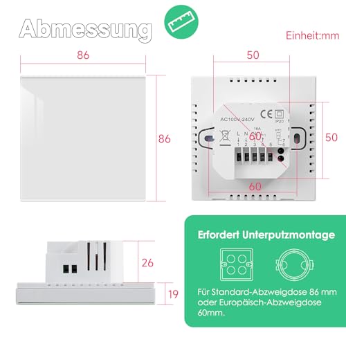 Beok Thermostat Fussbodenheizung Smart, WiFi Raumthermostat Für Wasser Fußbodenheizung Thermostate Heizung Digital LCD Programmierbarer Kompatibel mit Alexa, Google Home 3A 230V TGW60W-WIFI-WP Weiß