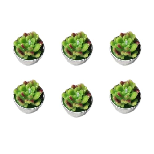 Cabilock 6pcs Handmade Succulent Tealight Candles for Birthday Party Wedding Spa Home Decoration Mini Plant Candles Cactus