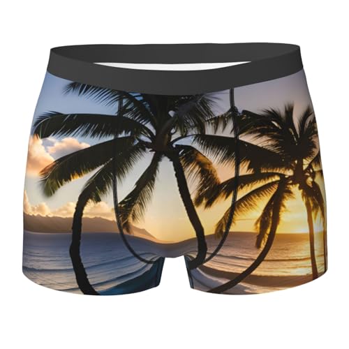 KoloQren Herren-Boxershorts, Hawaii-Sonnenstrahlen-Druck, aktives Stretch, atmungsaktiv, bequem, Unterwäsche, Alltag, Training, Schwarz, Medium