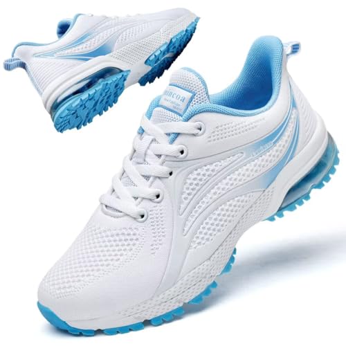 ZOOMCO Womens Running Shoes Non Slip Tennis Walking Shoe Women Mesh Cushion Sneakers for Gym Workout Sports Whiteblue
