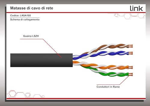Link Matassa Cavo Rete LK6A100BL Categoria 6A Non Schermato Utp AWG24 Halogenfree Flessibile Colore Nero Lunghezza 100 Metri Cavo Intestato Con Connettori RJ45 Su Entrambi I Lati - 10