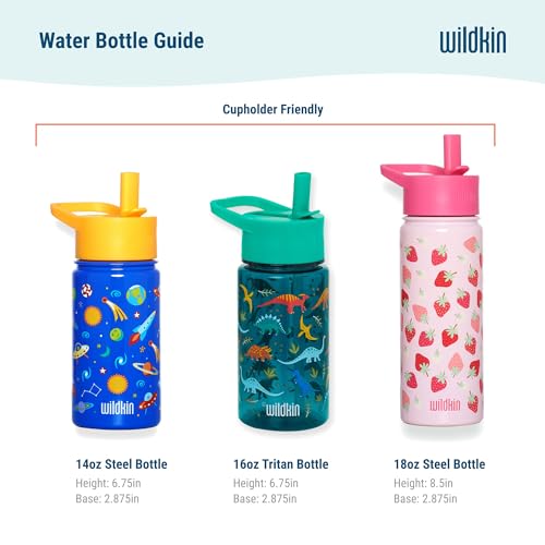 Wildkin Kids 14 oz Reusable BPA-Free Stainless Steel Water Bottle with Leak Proof Lid for Boys & Girls, Insulated, Durable, and Easy to Clean Water Bottles for Toddlers - Trains, Planes & Trucks