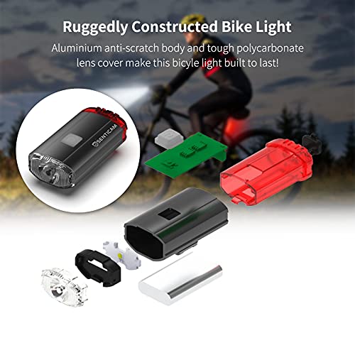 Senticam Licht, wiederaufladbar über USB, Dual-Front- und Heck-Licht, IPX3, wasserdicht, tragbare Taschenlampe für alle Rennradfahrer