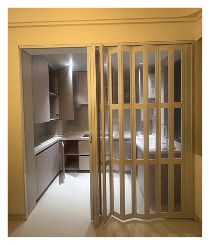 Image of Concertina Doors Internal White Extra Wide, 203cm Tall Pvc Sliding Folding Door Kit With Acrylic Glass & Handle, No Lower Track Accordion Doors for Balcony Office Loft Pantry, Space Saver Door(80x203c