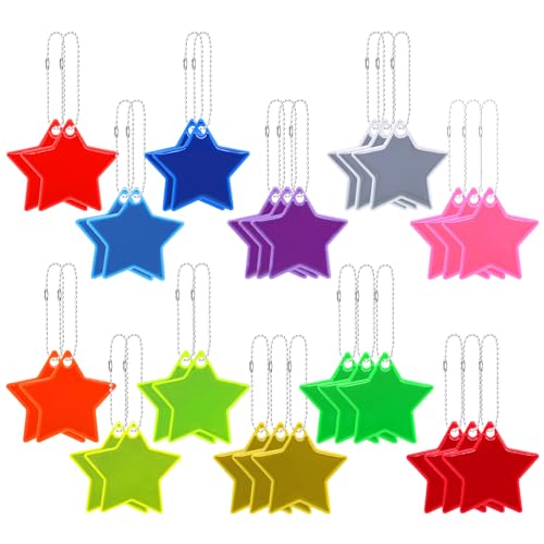 Aimeke 30 Stück Sicherheits Reflektor Anhänger Reflektoren Stern Anhänger Reflektierende Schlüsselanhänger für Rucksack Radfahren Gehen (12 Farben)