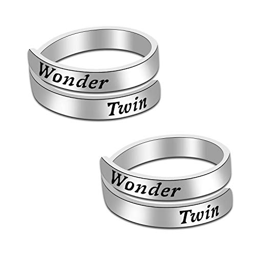 AKTAP Wonder Twin Adjustable Rings Best Brothers Sisters Jewelry Twins Gift for Women Men (Wonder Twin Set Rings)