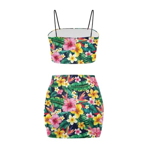 Image of Biyejit Women's 2 Piece Summer Outfits Spaghetti Strap Crop Tops and Bodycon Mini Skirt Dress Set Plus Size S-4XL