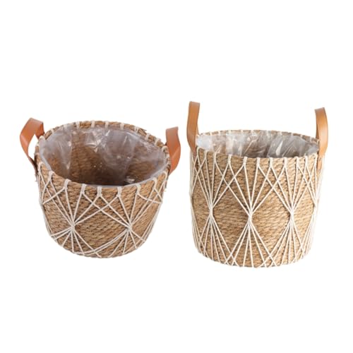 Toddmomy 2 Pièces Panier Rattan Tissé Main de Corbeilles avec Doublure Plastique Étanche pour Plantes Décoration pour Intérieur et Extérieur