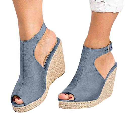Eduavar Beach Sandals for Women Dressy Womens Open Toe Espadrille Ankle Strap Lace Up Rivet Flatform Sandals Gray