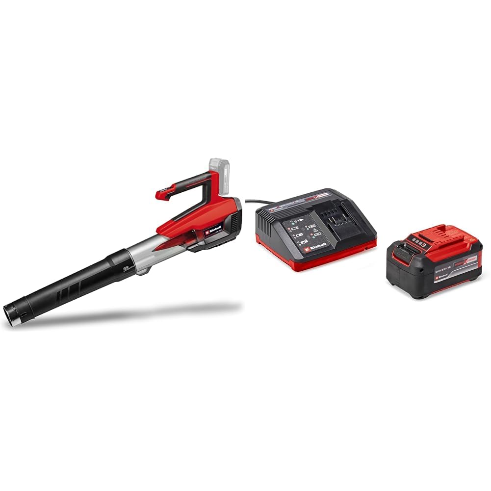 Einhell Soplador de Hojas con batería GP-LB 18/200 Li E-Solo Power X-Change (Iones de Li, 18V, Motor sin escobillas, regulación de Velocidad, tecn. de Ventilador axial,)+ Starter Kit5,2Ah