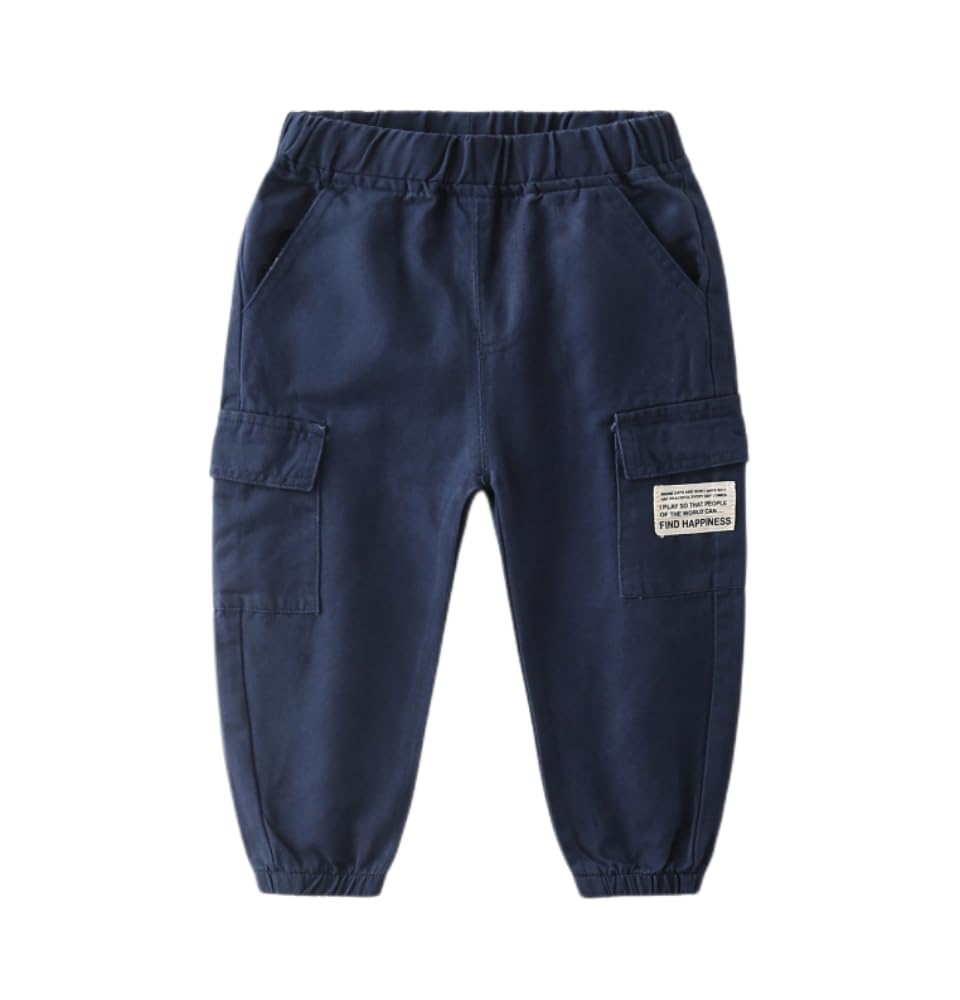 Meufam Toddler Baby Boys Cargo Jogger Pants Pockets Solid Color Overalls Trousers Active Spring Autumn Cargo Pants (Navy,100/2-3 Y,Unisex,Big Kid,US,Age,2 Years,3 Years)