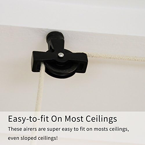 Clothes Airer Hanging 2.4m Ceiling Pulley Clothing Rack Traditional Maid Drying Rail 6 Lathe Wooden Mounted Laundry Dryer For Kitchen Utility Black