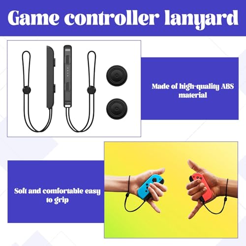 2 Pcs Wrist Strap for Nintendo Switch Joycon, Adjustable Elastic Wrist Strap for Nintendo Switch Wrist Strap, Controller Wristband Replacement for Joy Con Wrist Strap with 2 Pcs Joystick Cap (Black) - Image 2
