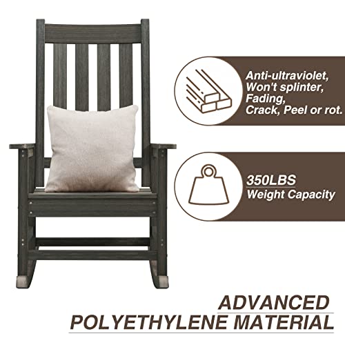 Acuel Rocking Chair Outdoor, Oversize Hdpe Patio Rocker Chairs, Weather Resistant 350Lbs Heavy Duty Rocking Chair With High Back For Backyard, Porch, Fire Pit, Garden And Indoor (Dark Brown) #TOP3