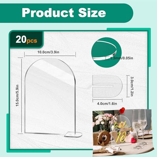 Realand 20 Pack Clear Arch Acrylic Sign with Stand, Blank Acrylic Table Numbers DIY Arched Signage Holder for Wedding Signs Reception Event Party Restaurant Decor - Thumbnail 2
