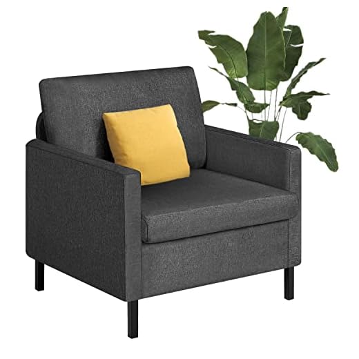 TYBOATLE Modern Upholstered Linen Fabric Accent Arm Chairs, Living Room Single Sofa Chair with Metal Legs, Comfy Reading Lounge Armchair for Small Spaces, Apartment, Bedroom, Office (Dark Grey)