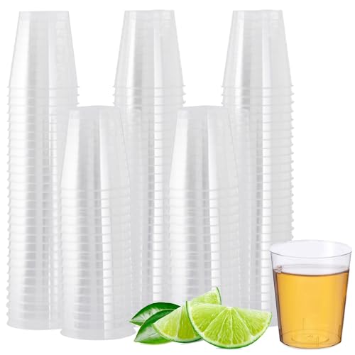 MATANA Crystal Clear 250 Plastic Shot Glasses, 2oz Clear Mini Glasses for Wine Tasting, Condiments, Sauce, Jello Shots & Parties - Reusable 2oz - Clea