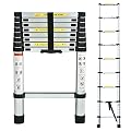Telescoping Ladder 8.5FT Aluminum Telescopic Extendable Ladder 2.6M Multi-Purpose Attic Ladder Lightweight EN131 Safe Standard Adjustable Height Easy to Carry Non-slip Angled Feet 330lb Capacity