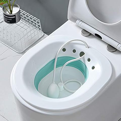 Sitz Bath for Toilet Seat,Foldable Sitz Bath,Sitz Bath Foldable with Flusher,Sitz Bath Over The Toilet,for Hemorrhoids and Perineum Treatment,Alleviate Vaginal or Anal Inflammation (White&Blue) Cover