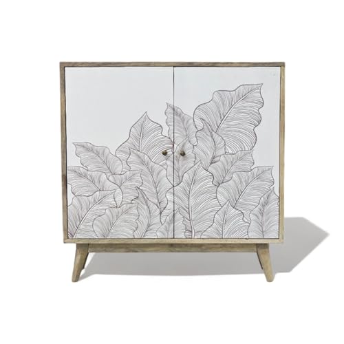 Image of Solid Wood Ranthambore Sideboard Cabinet | Solid Wood Sideboard | Sideboard Cabinet for Living Room | Finish - Natural and White