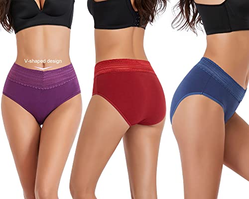 Annenmy Womens Underwear,Cotton Underwear For Women With Lace Waistband Mid Rise Womens Underwear Hipster Panties Underwear For Women (Medium, 2*Black/Gray/Blue/Purple/Red, 6 Pack) #TOP1