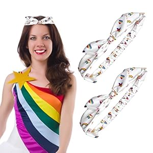 Totelux 2Pcs Pride Day Headband Elastic Rainbow Gay Hair Band White Hair Accessories Rainbow LGBT Heart Butterfly Design for Women Girls Costume Workout Sports Pride Parade Party Supplies