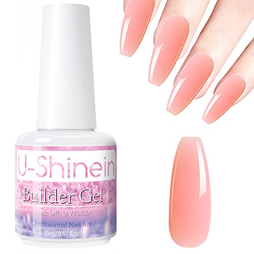 U-Shinein 15ml Pink Builder Gel in a Bottle,Nail Extension Gel Building Hard Gel Strengthen Repair Nail Extension Builder Gel for Nails Soak Off LED/UV Strong Builder Gel DIY Salon Nail Art Manicure