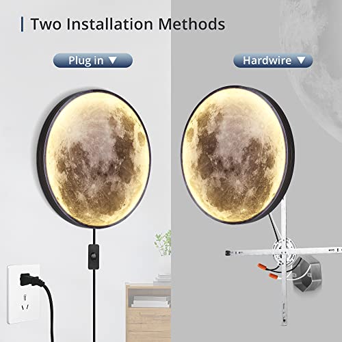 Lediary Moon Wall Light 19.7 Inch,3000K Sconce Plug In Modern Led Wall Lamp,24W Black Night Light Indoor Wall Mounted Ceiling Light Fixture,For Living Room Bedroom Hallway Christmas Gift Birthday #TOP3