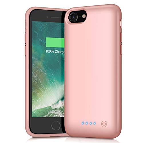 Battery Case for iPhone 8/7, 6000mAh Portable Rechargeable Battery Pack Charger Case for Apple iPhone 8 iPhone 7 [4.7 Inch] Extended Charging Case Protective Power Bank Backup Cover - Rose Gold