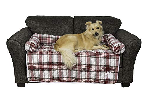 Quick Fit Hadley Reversible Pet Slipcover for Sofa Couch Cover, White-Red