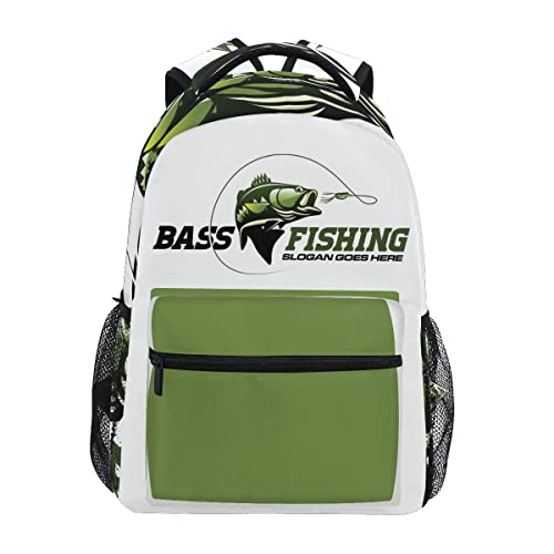 Pfrewn Largemouth Bass Fishing Backpack for Boys Men Travel Laptop Backpack Daypack Bag 17 Inch