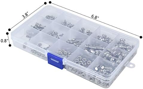 Loscrew M2 M2.5 M3 M4 M5(Totaly 300pcs) Flat Cross Pan Head Screws and Hex Nuts Washer Assortment Kit for Machine Fastener