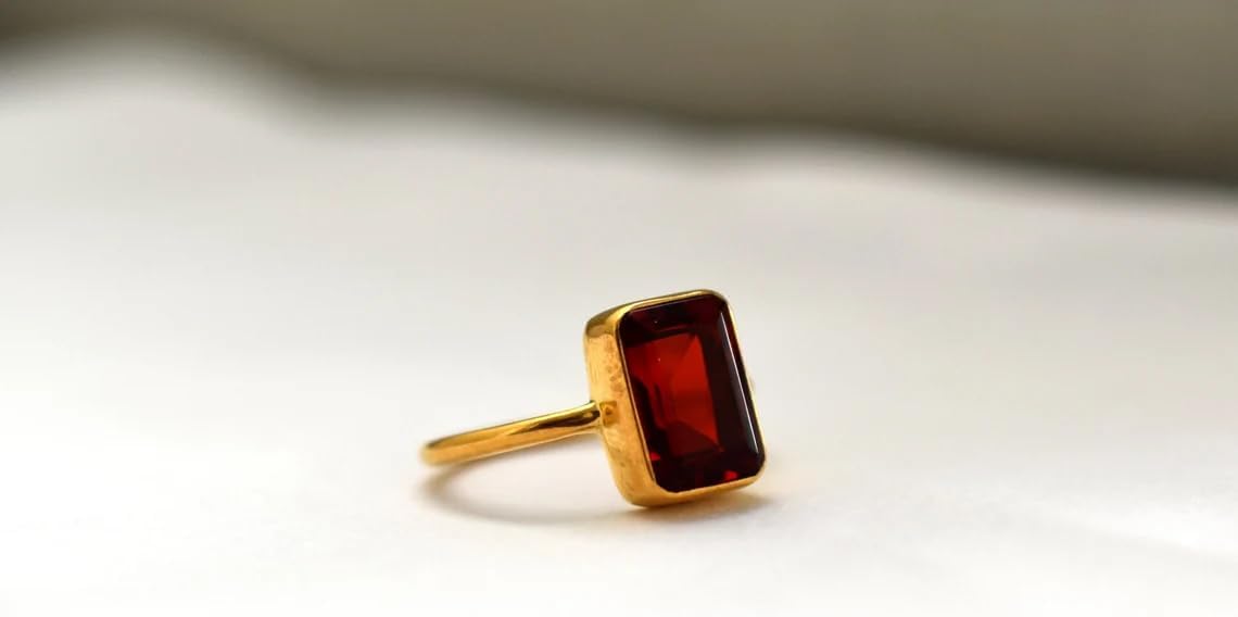 Red Garnet Ring, Handmade Ring, 925 Solid Sterling Silver Garnet Quartz Gemstone, Rose Gold, 22K Yellow Gold Fill, Red Stone Gift Ring