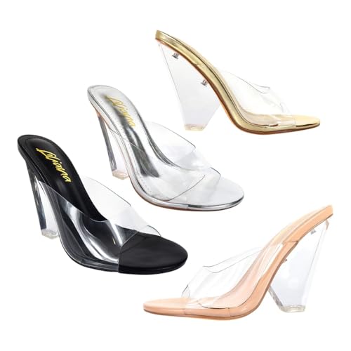Liliana Women's Clear Chunky Heel Wedge Sandals Open Toe Slip On Slide Heel Dress Shoes3